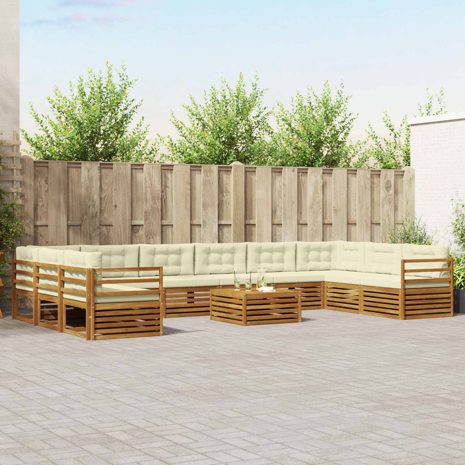 Setovi sofa 11 pcs Prirodna i krem Čvrsto drvo akacije