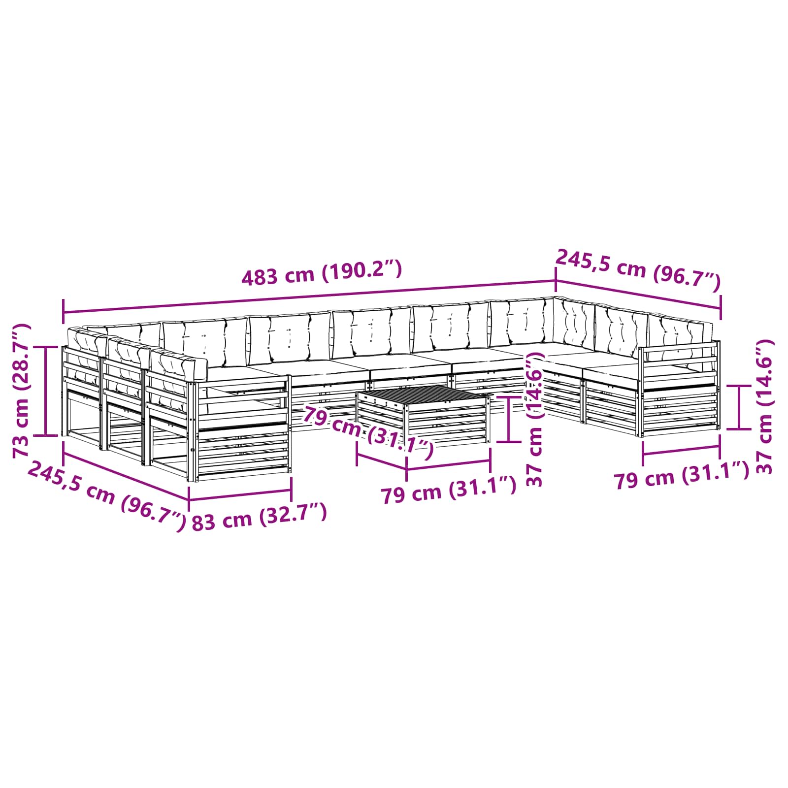 Setovi sofa 11 pcs Prirodna i krem Čvrsto drvo akacije