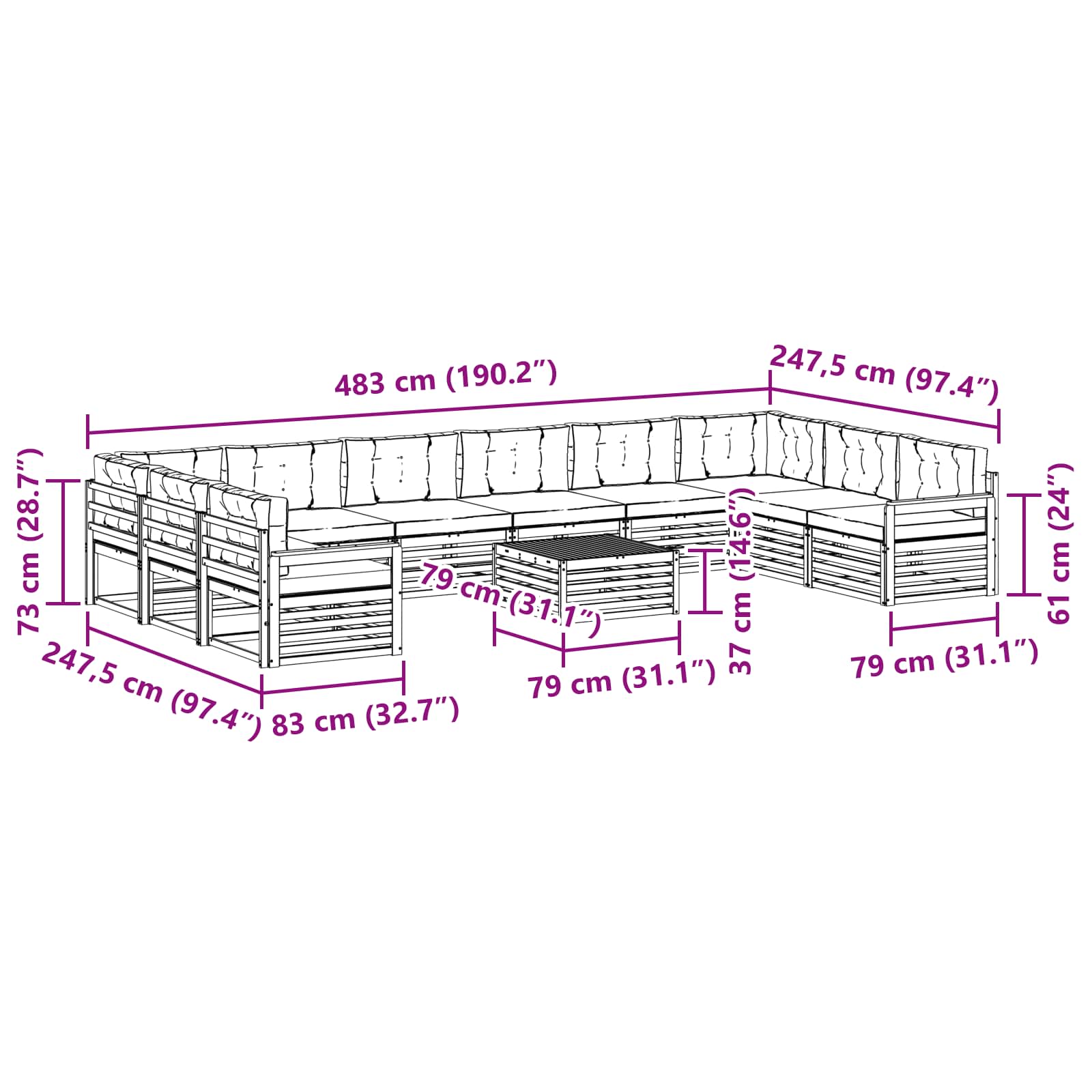 Setovi sofa 11 pcs Prirodna i krem Čvrsto drvo akacije