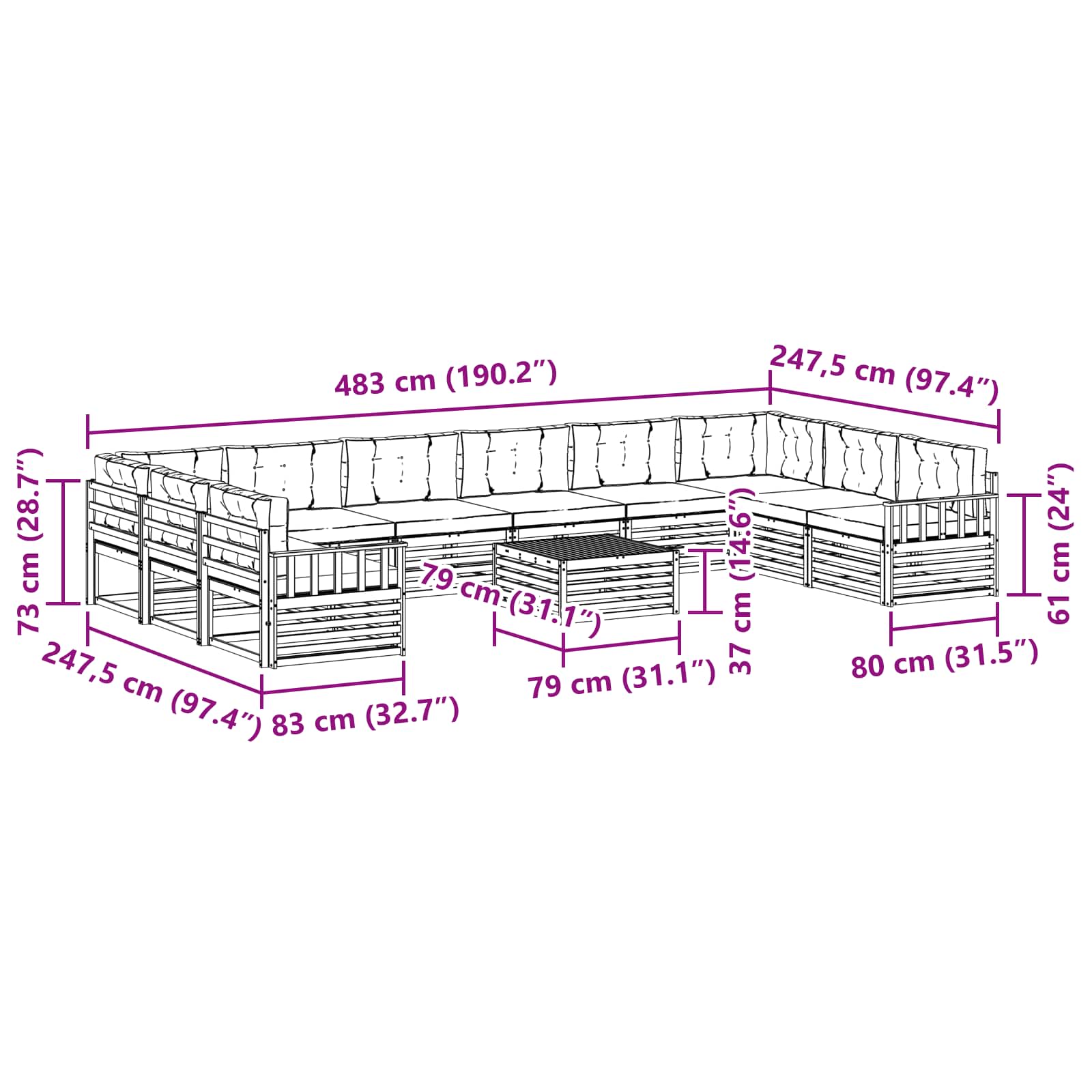 Setovi sofa 11 pcs Prirodna i krem Čvrsto drvo akacije