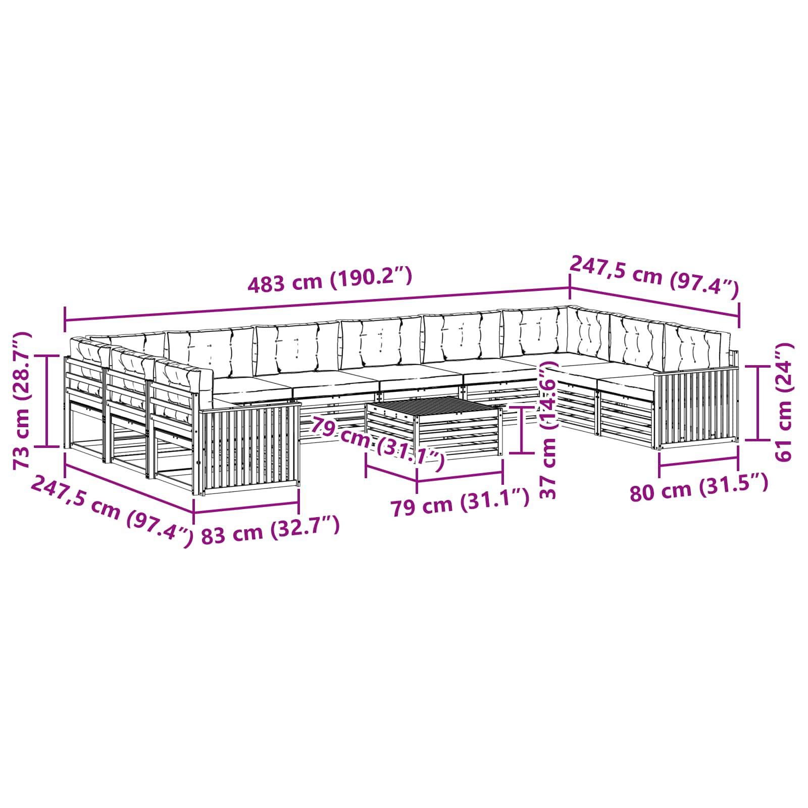 Setovi sofa 11 pcs Prirodna i krem Čvrsto drvo akacije