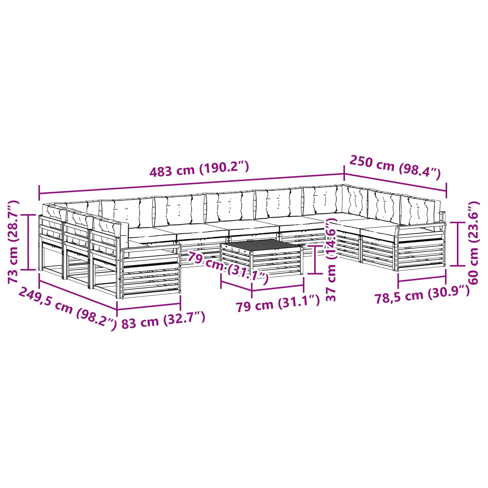 Setovi sofa 11 pcs Prirodna i bež Čvrsto drvo akacije