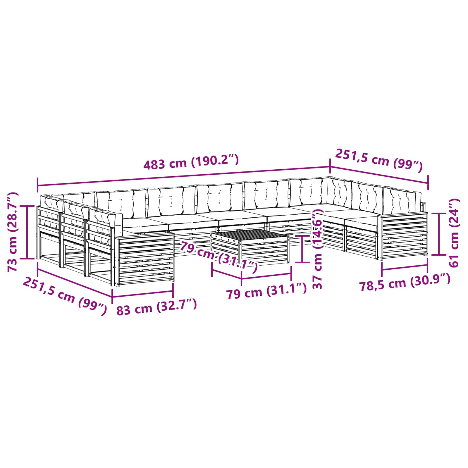 Setovi sofa 11 pcs Prirodna i bež Čvrsto drvo akacije
