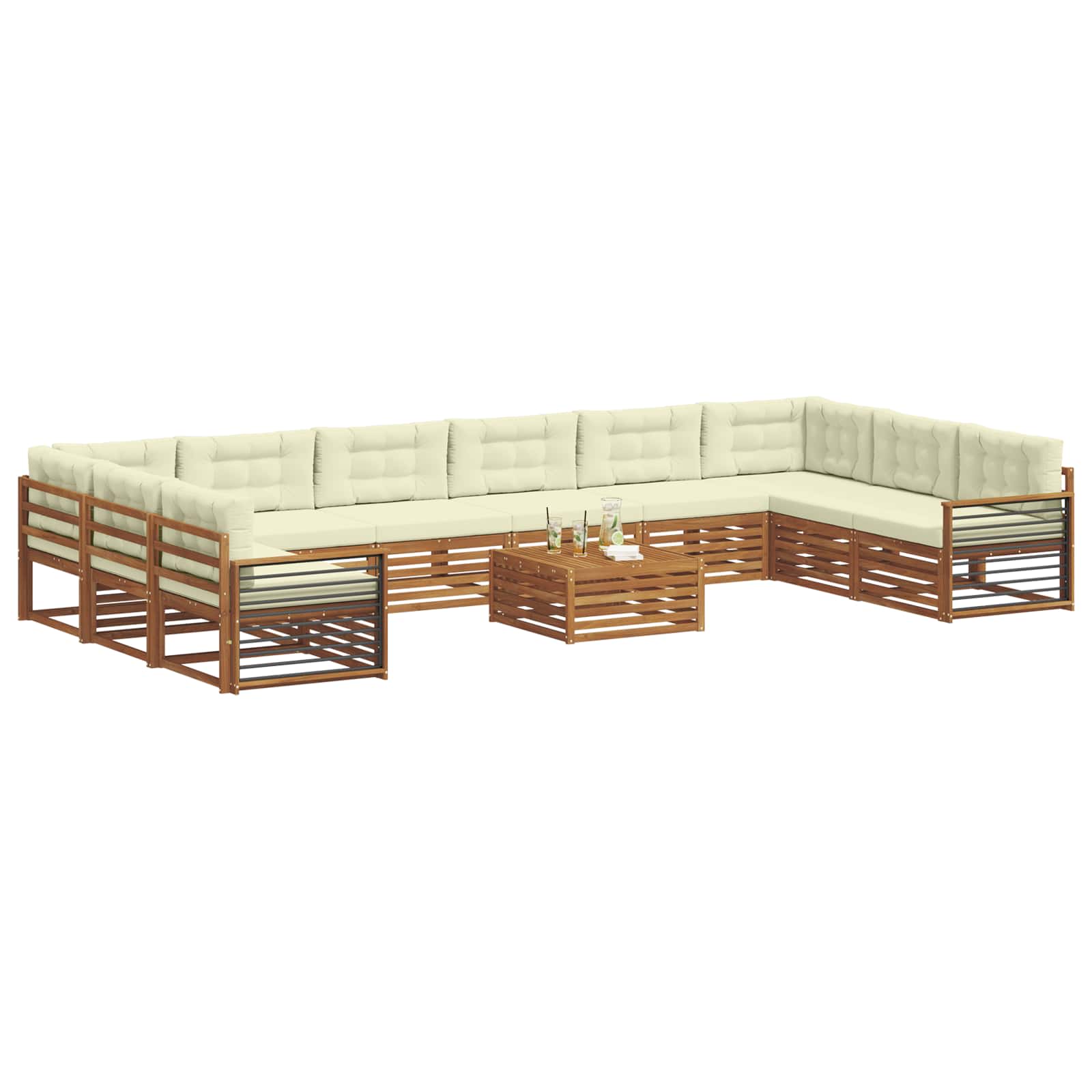 Setovi sofa 11 pcs Prirodna i krem Čvrsto drvo akacije