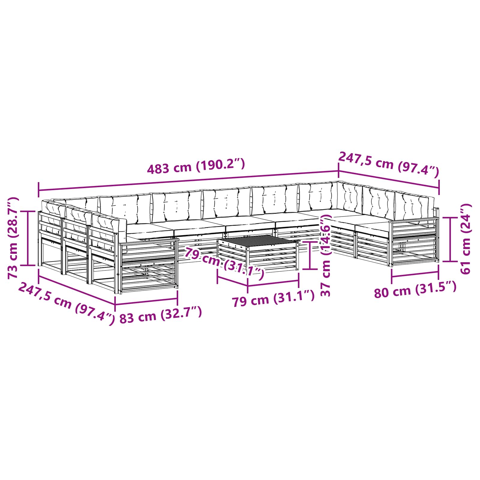 Setovi sofa 11 pcs Prirodna i krem Čvrsto drvo akacije
