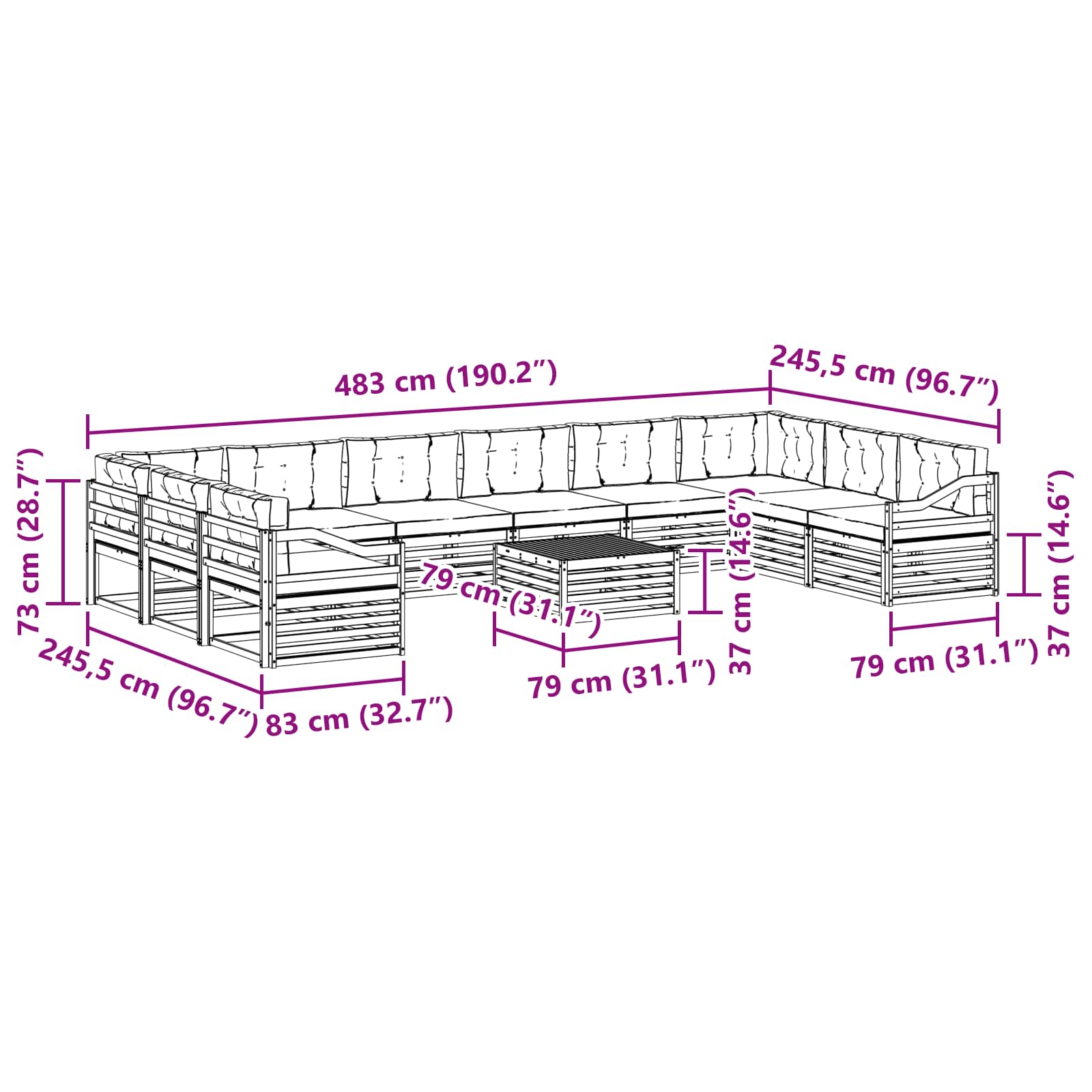 Setovi sofa 11 pcs Prirodna i krem Čvrsto drvo akacije