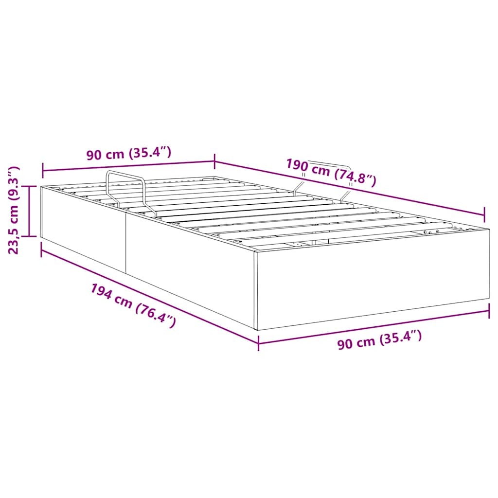 Krevet s od storage s uzglavljem Tamno siva 90 x 190 cm tkanina