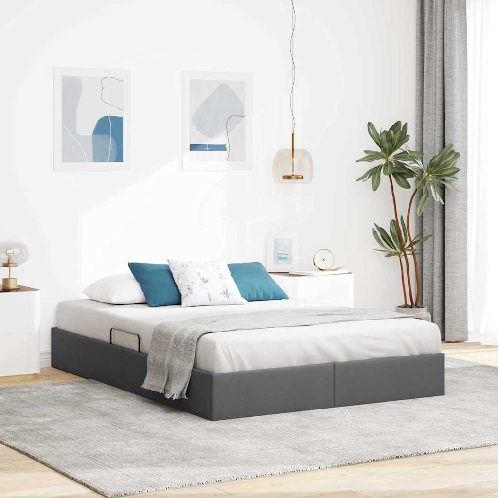 Krevet s od storage s pohranom Tamno siva 135 x 190 cm tkanina