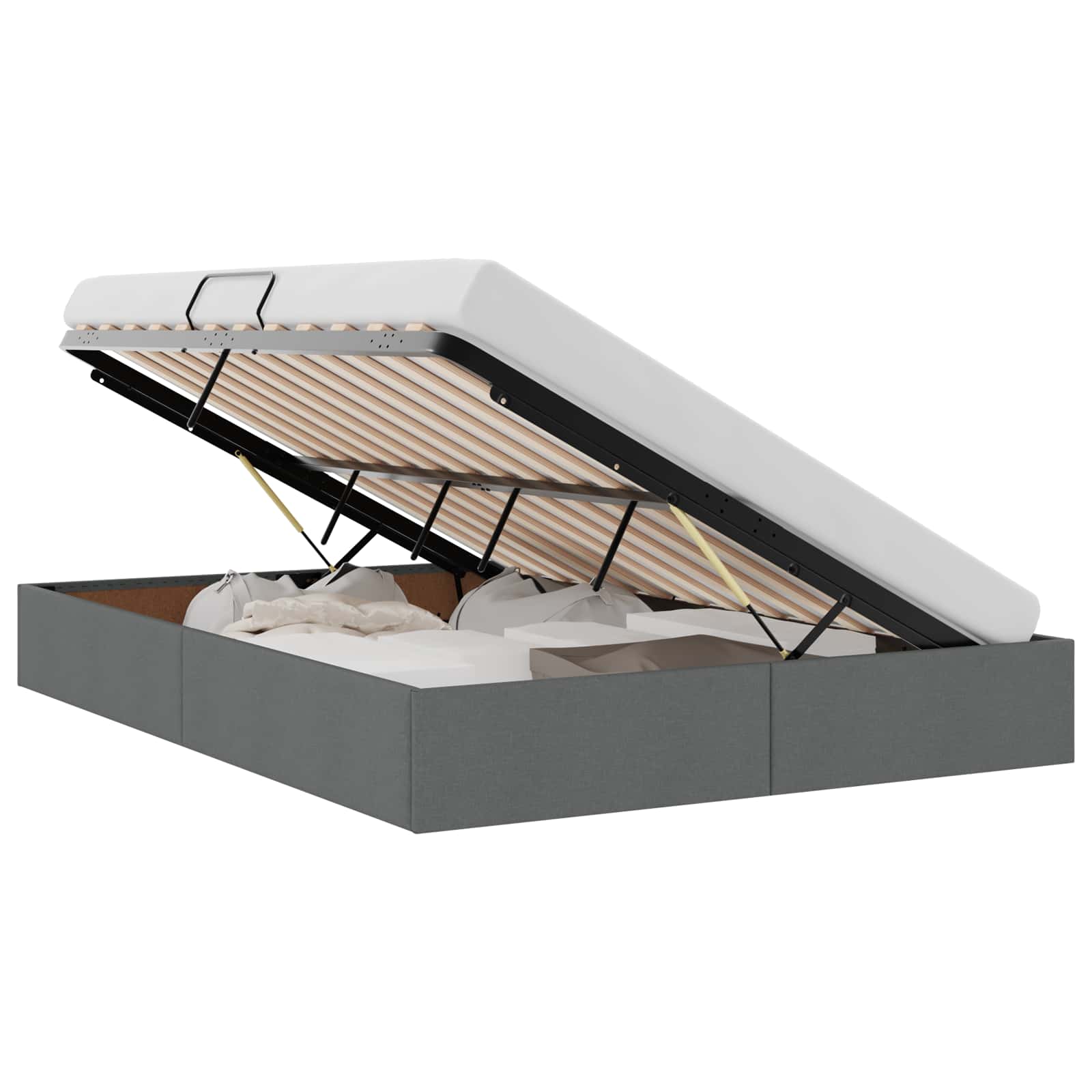 Krevet s od storage s pohranom Tamno siva 135 x 190 cm tkanina