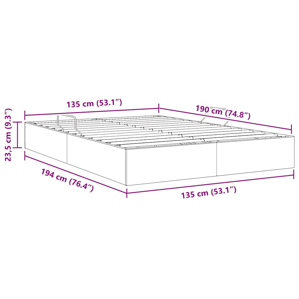 Krevet s od storage s uzglavljem Tamno siva 135 x 190 cm Baršun