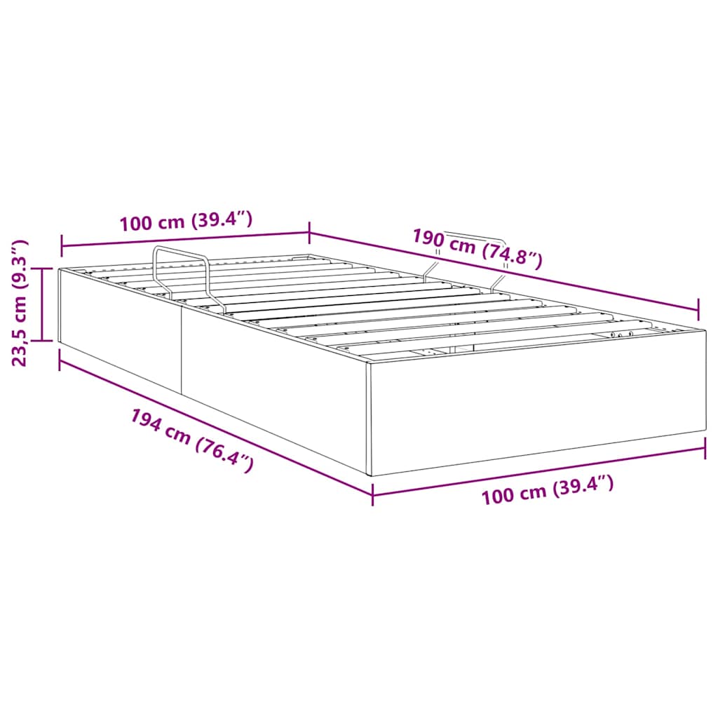 Krevet s od storage s madracem Tamno siva 100 x 190 cm Baršun