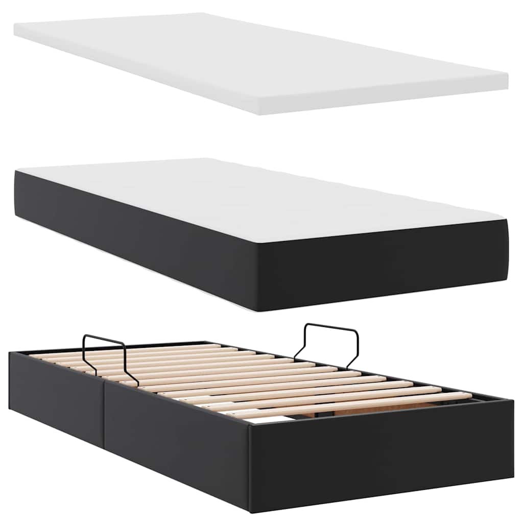 Krevet s madracem i skladištem Crna 90 x 190 cm Lažna koža