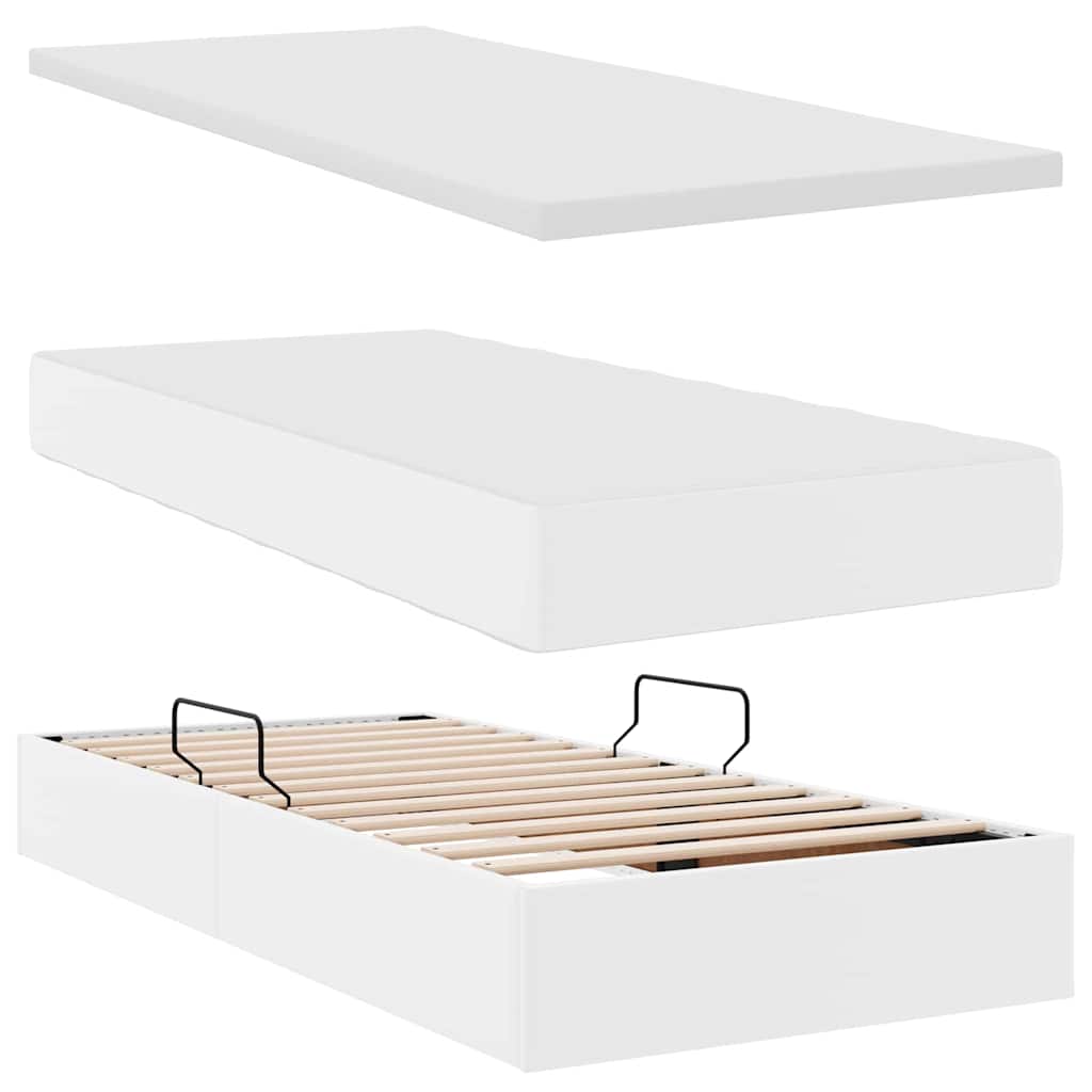 Krevet s madracem i skladištem Bijelo 90 x 190 cm Lažna koža