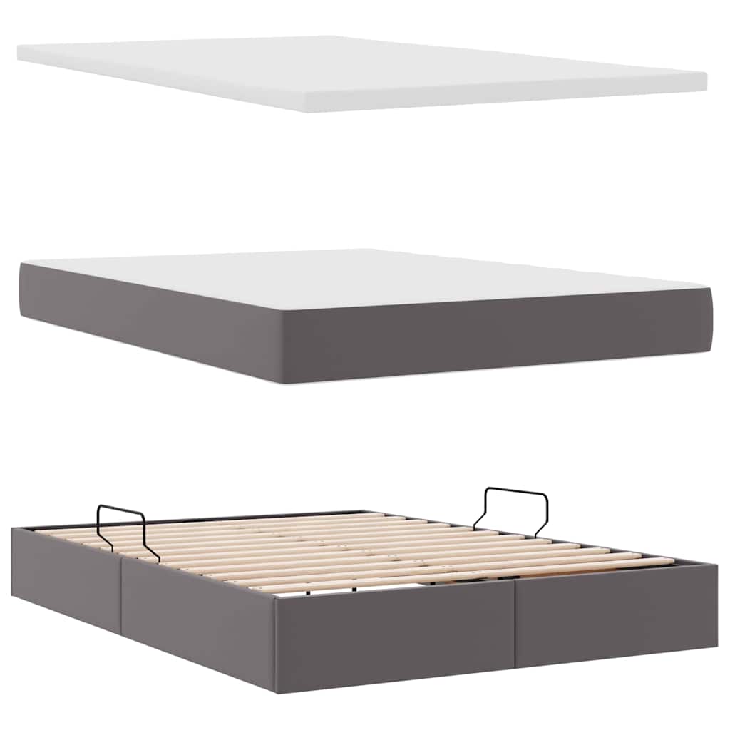 Krevet s madracem i skladištem Siva 140 x 190 cm Lažna koža