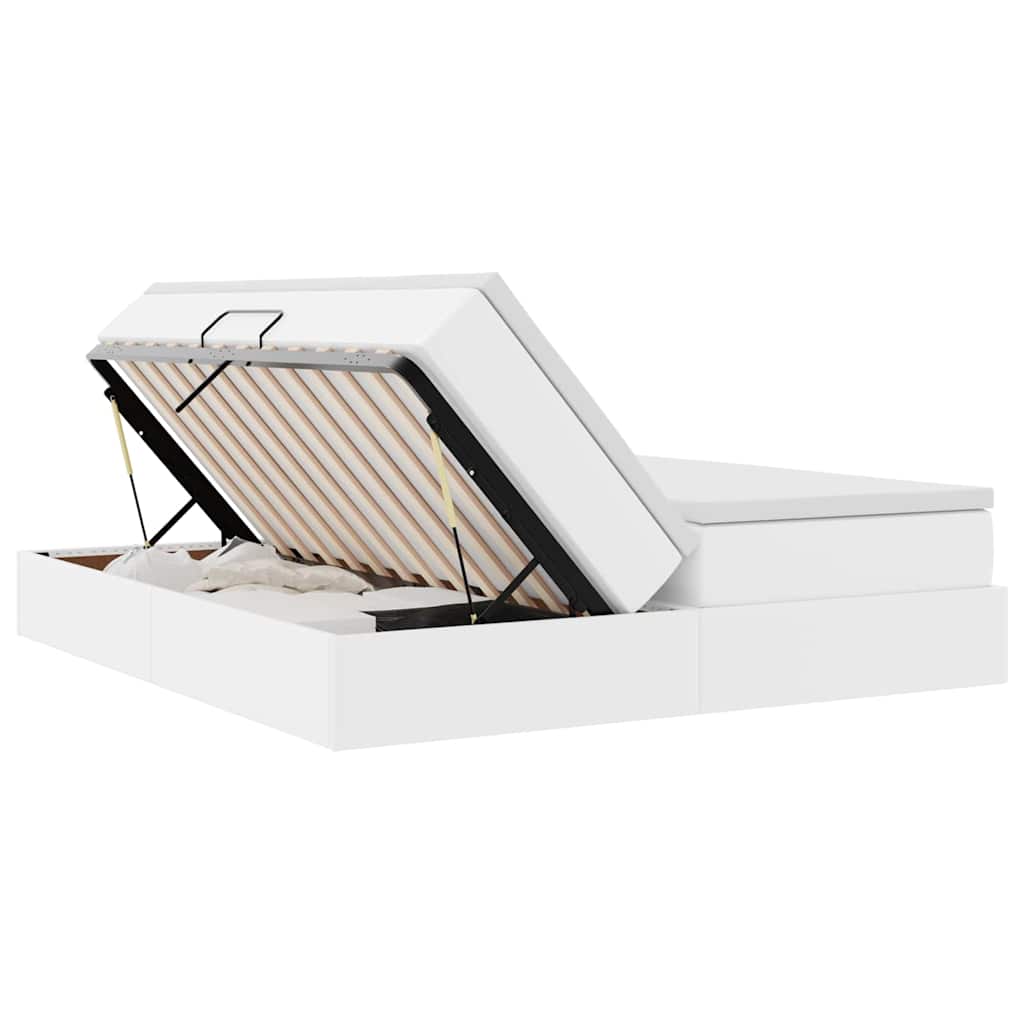 Krevet s madracem i skladištem Bijelo 200 x 200 cm Lažna koža
