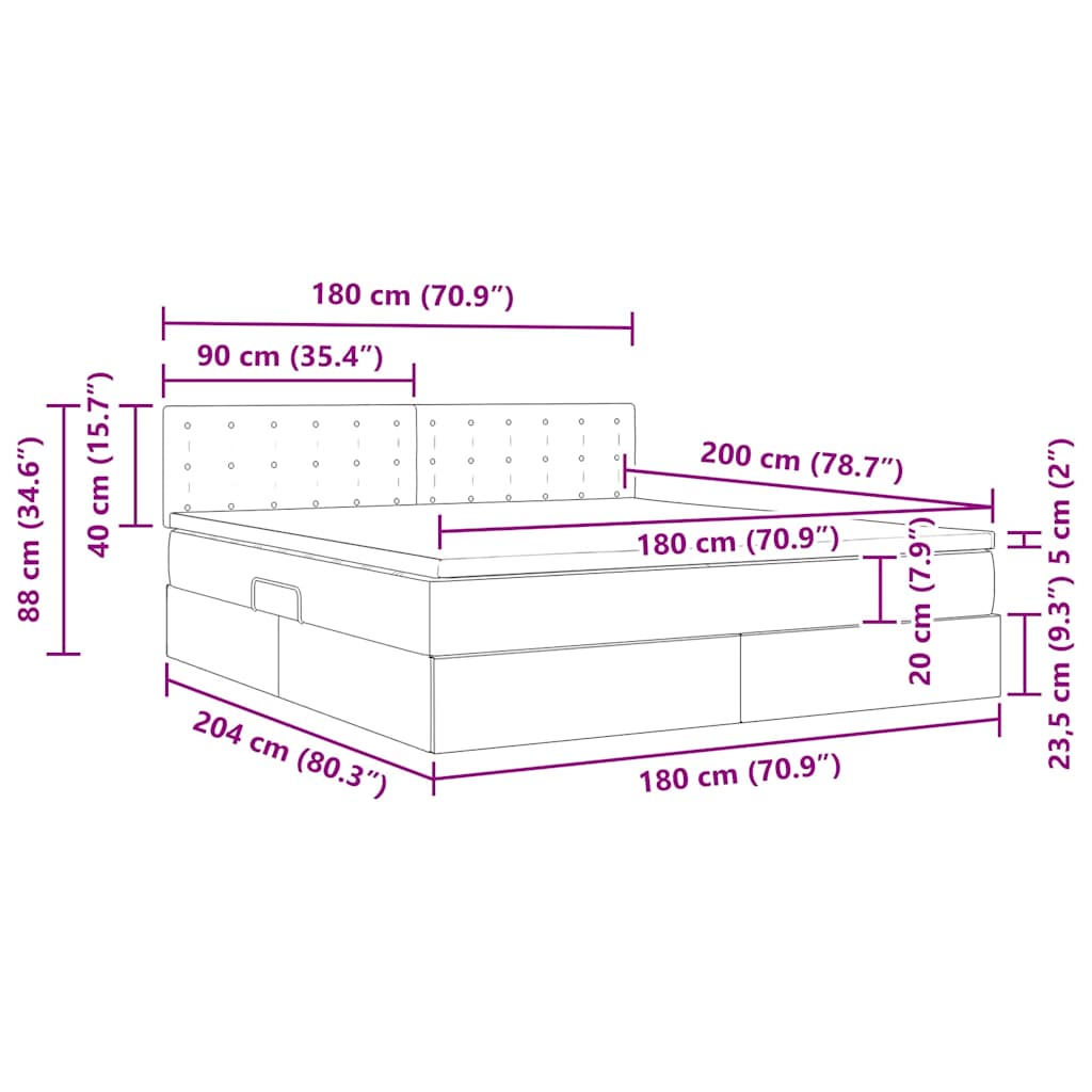 Krevet s madracem i skladištem s madracem Crna 180 x 200 cm