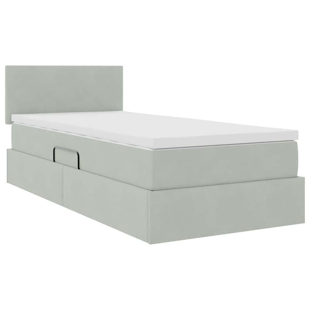 Krevet s od storage s madracem Svijetlo siva 90 x 190 cm Baršun