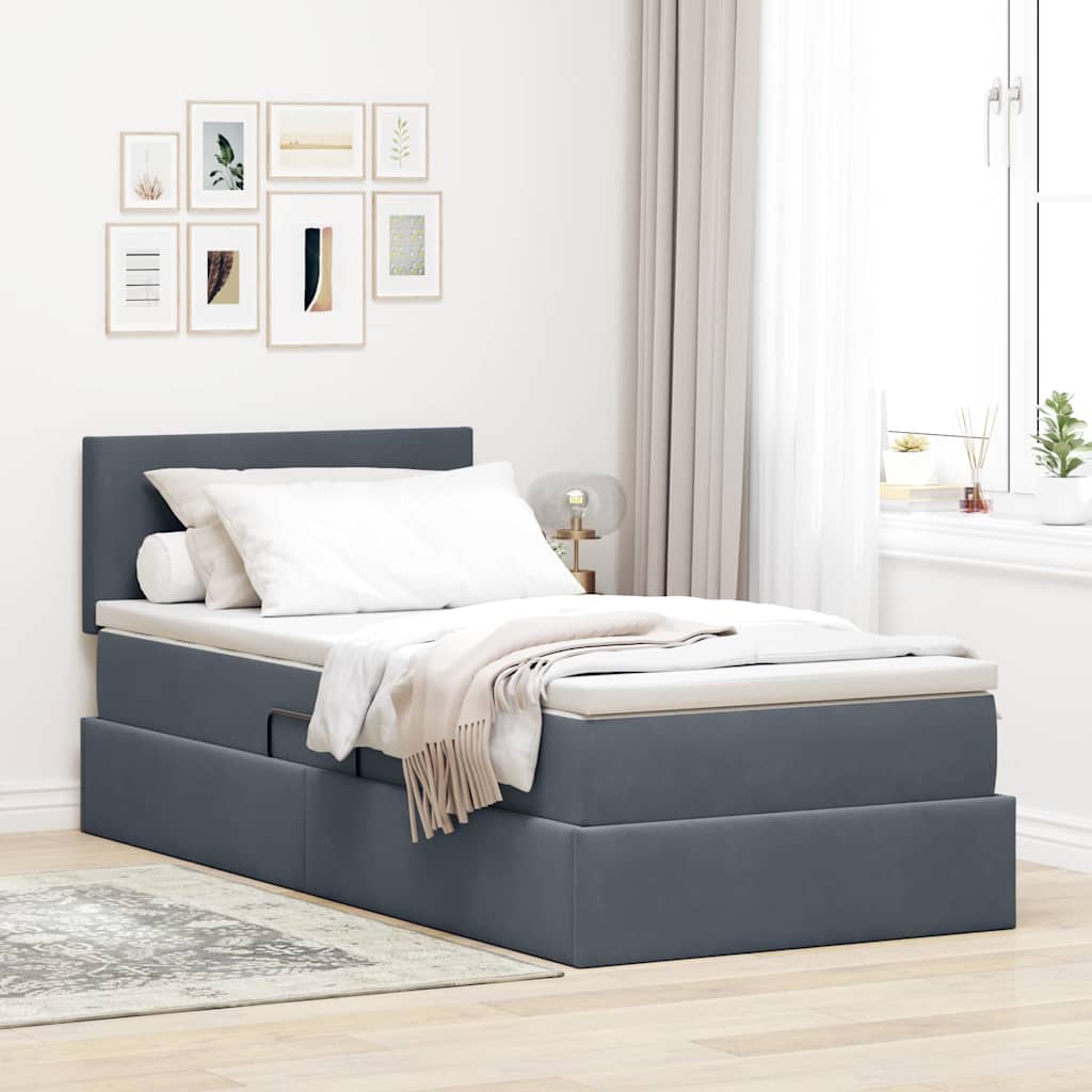 Krevet s od storage s madracem Tamno siva 90 x 200 cm Baršun