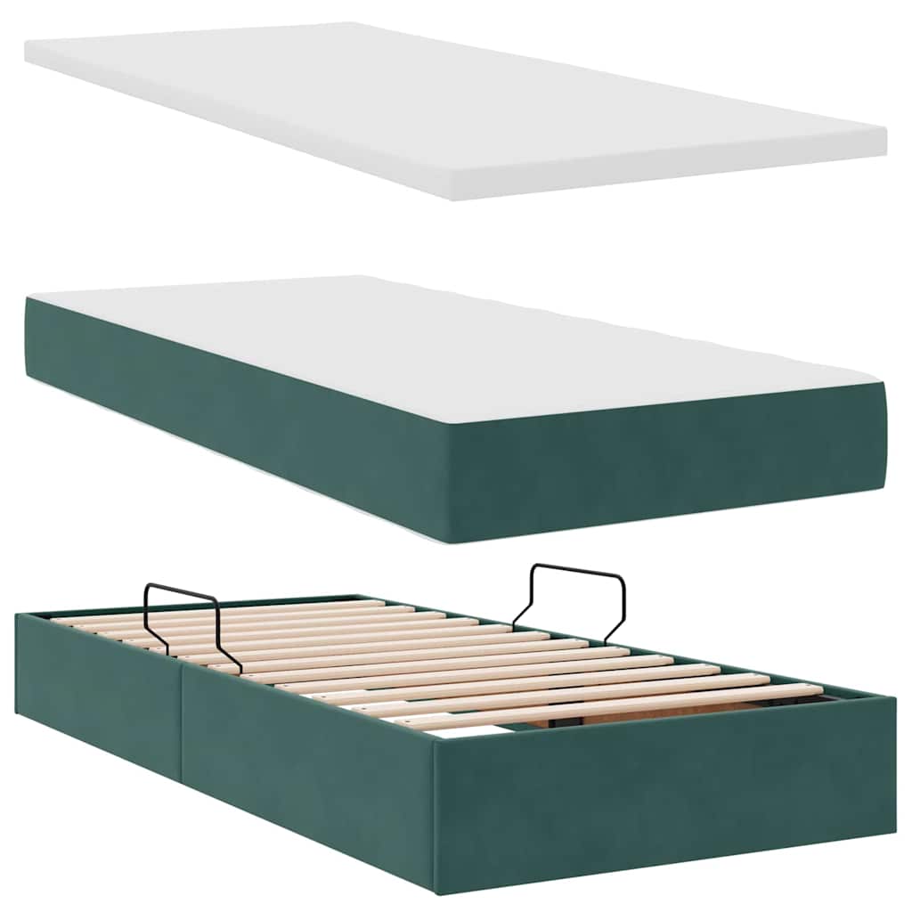 Krevet s od storage s madracem Tamnozelena 100 x 200 cm Baršun