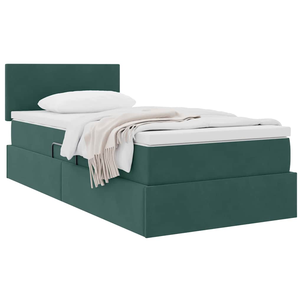 Krevet s od storage s madracem Tamnozelena 100 x 200 cm Baršun