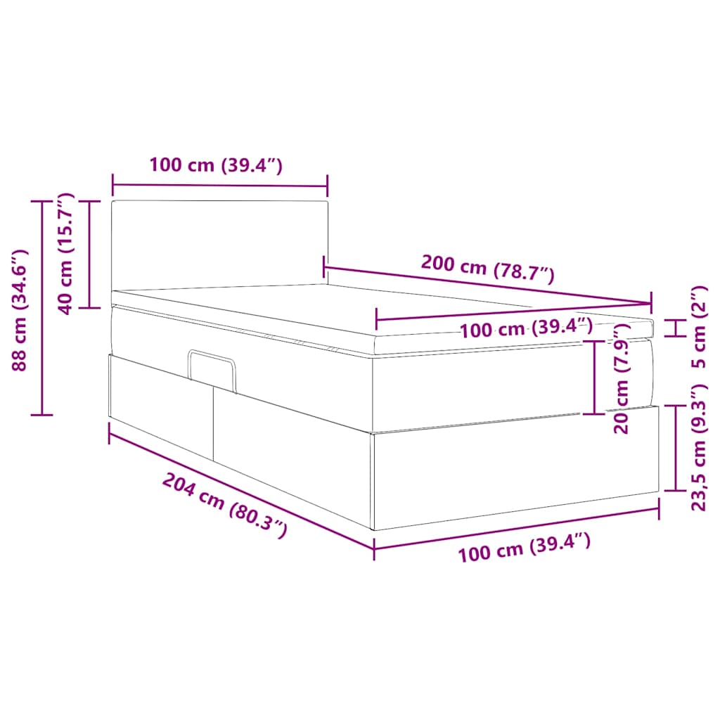 Krevet s od storage s madracem Tamnozelena 100 x 200 cm Baršun