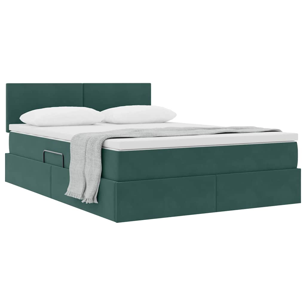 Krevet s od storage s madracem Tamnozelena 140 x 190 cm Baršun