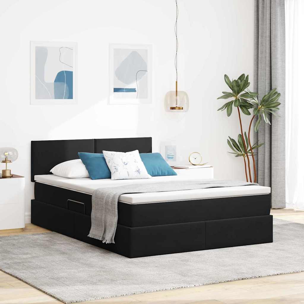 Krevet s od storage s madracem Crna 140 x 200 cm Baršun