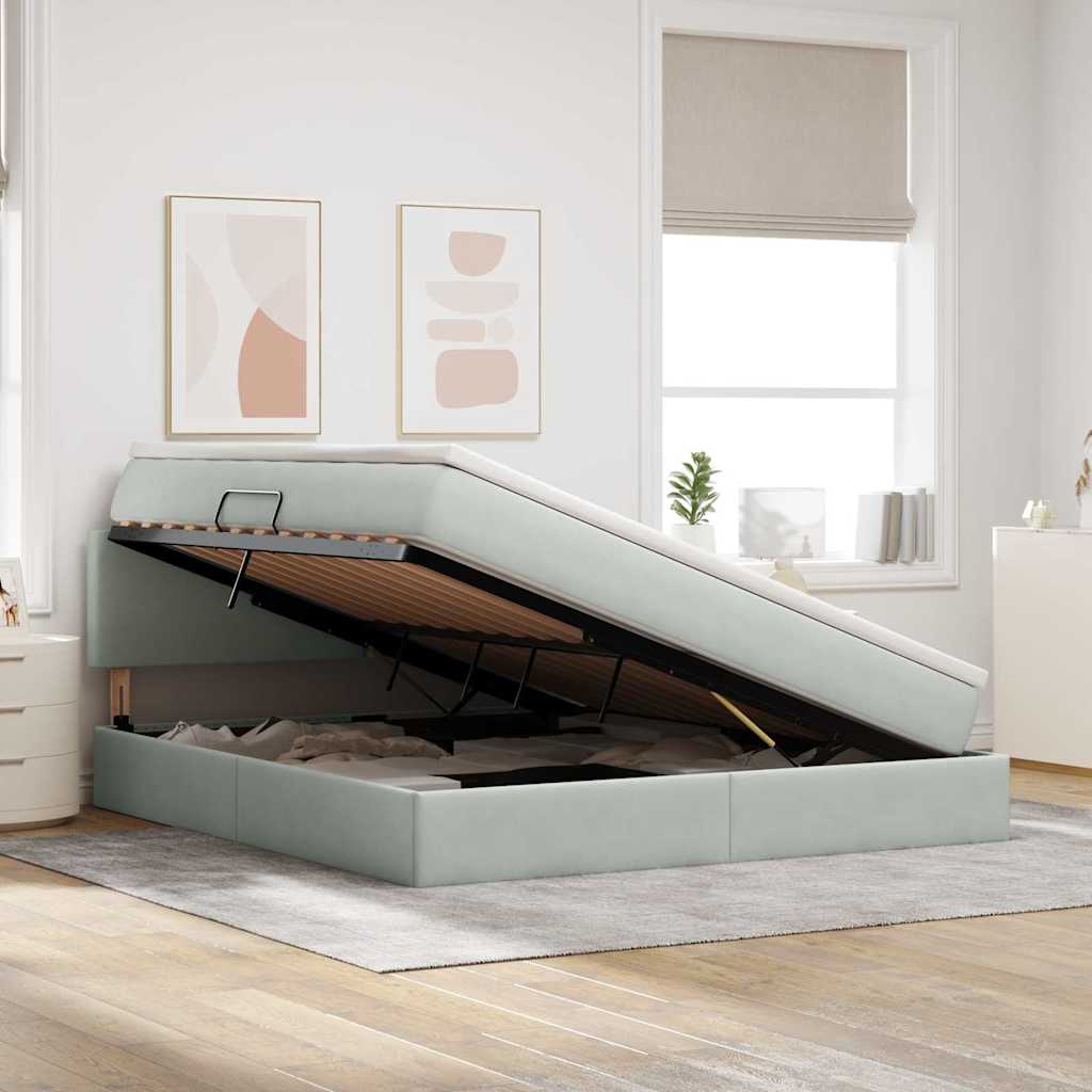 Krevet s od storage Svijetlo siva 160 x 200 cm Baršun