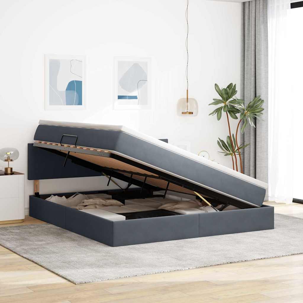 Krevet s od storage s madracem Tamno siva 160 x 200 cm Baršun