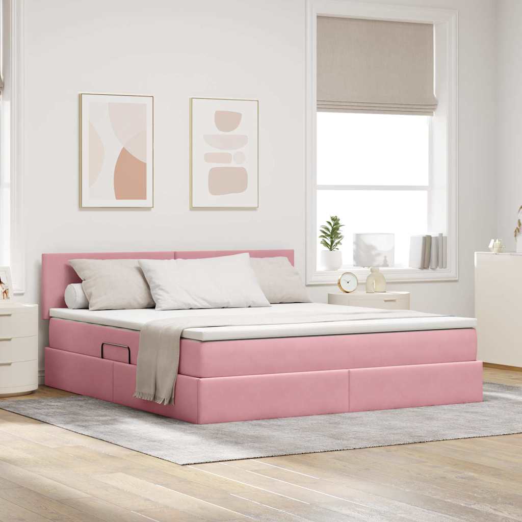 Krevet s od storage s madracem Ružičasta 160 x 200 cm Baršun