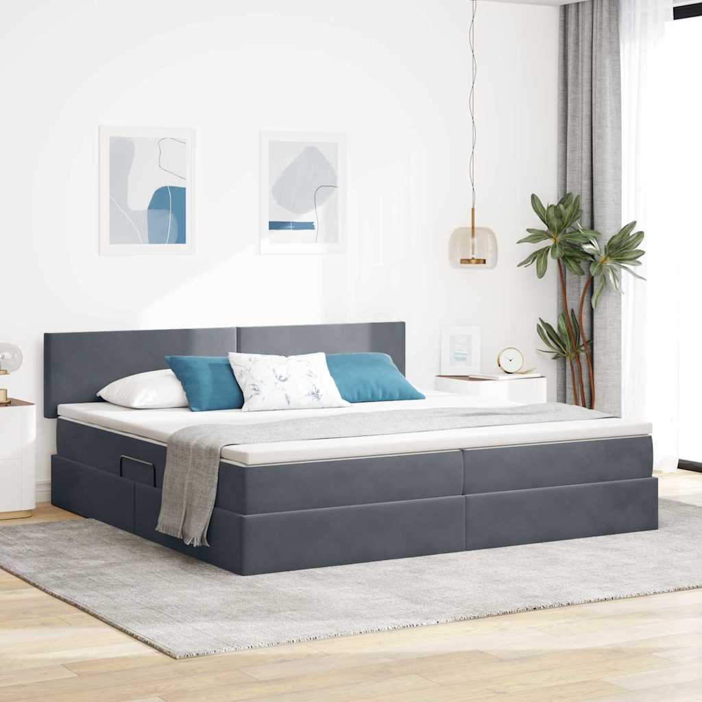Krevet s od storage s madracem Tamno siva 200 x 200 cm Baršun