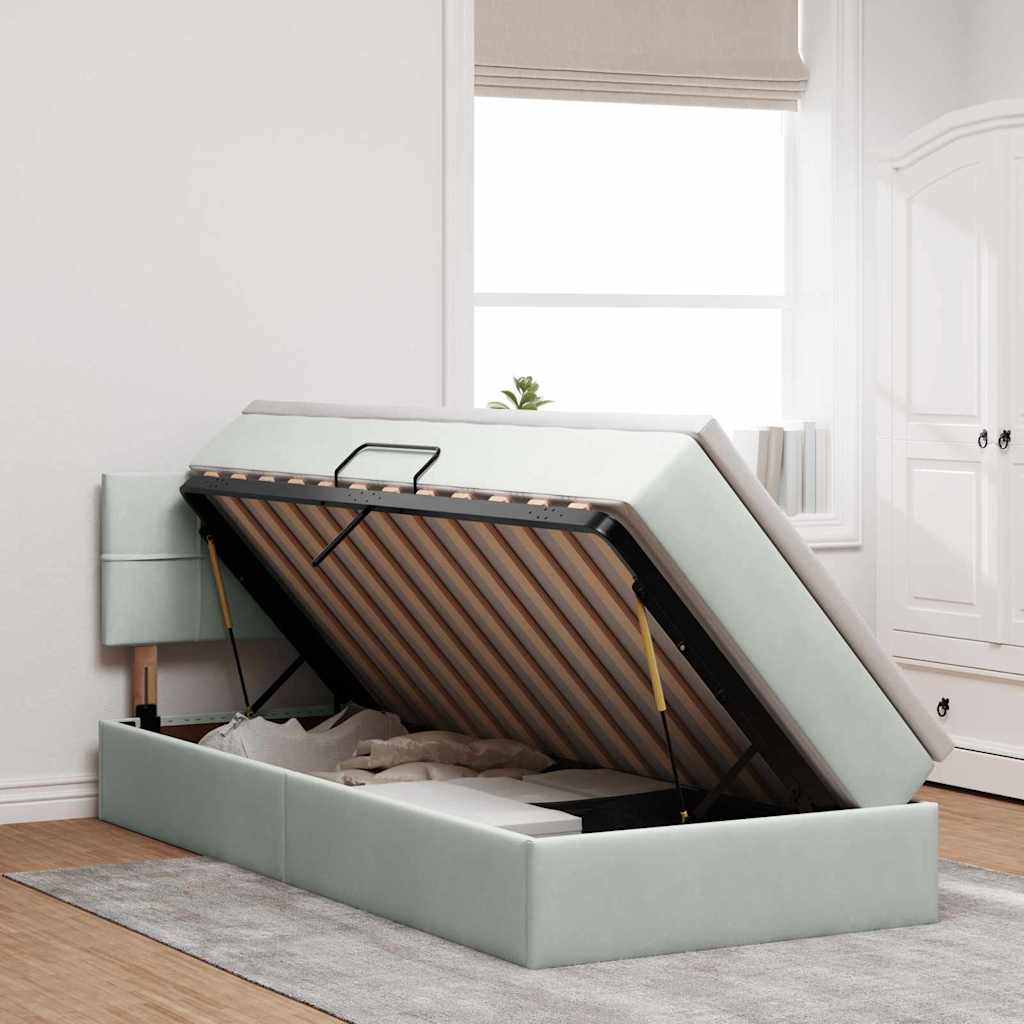 Krevet s od storage s madracem Svijetlo siva 90 x 190 cm Baršun