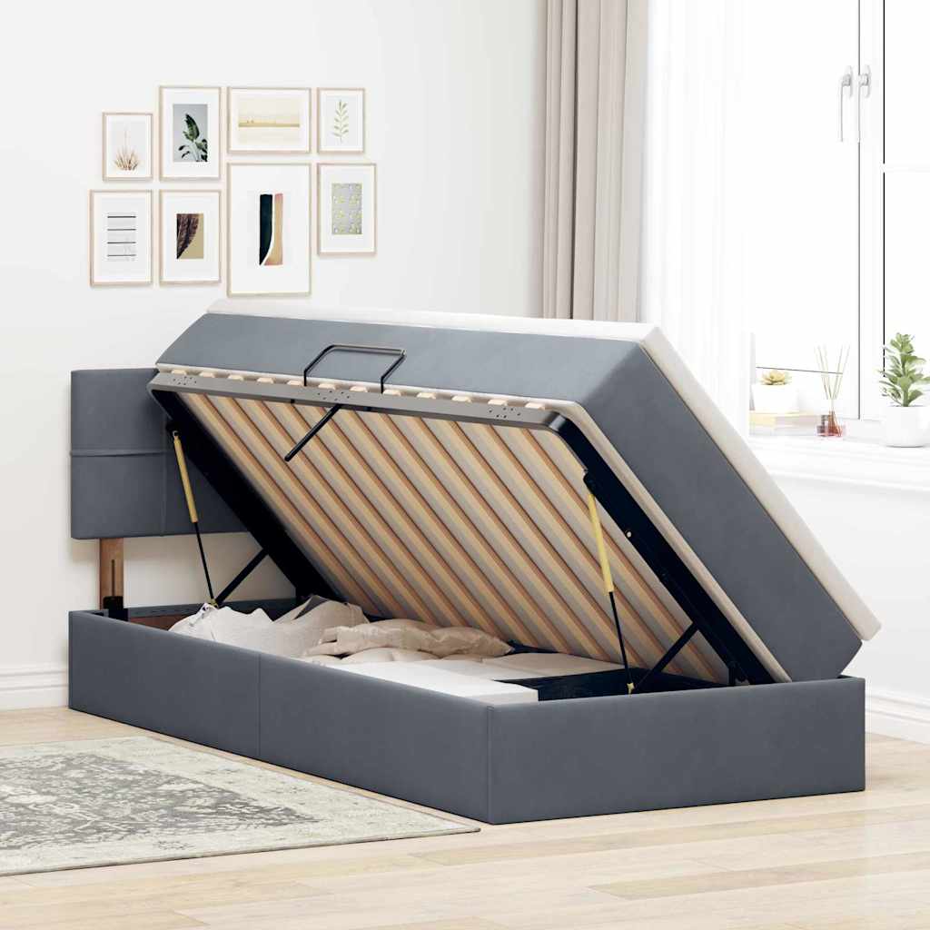 Krevet s od storage s madracem Tamno siva 90 x 200 cm Baršun