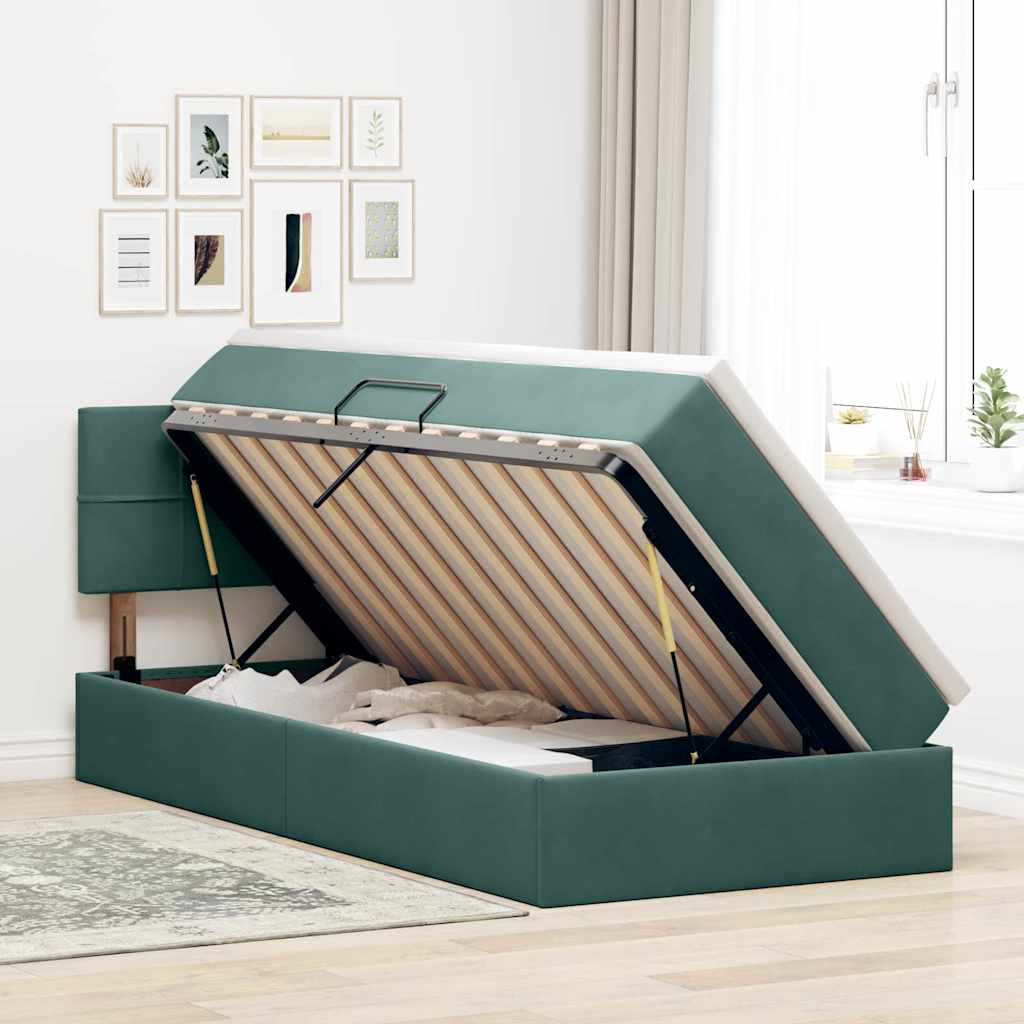 Krevet s od storage s madracem Tamnozelena 100 x 200 cm Baršun