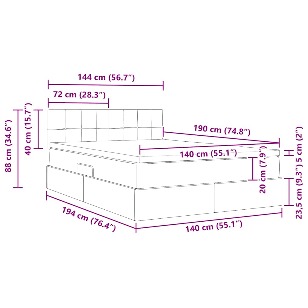 Krevet s od storage s madracem Tamno plava 140 x 190 cm Baršun