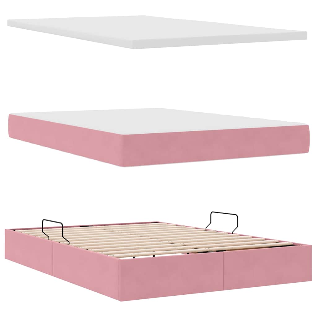 Krevet s od storage s madracem Ružičasta 140 x 190 cm Baršun
