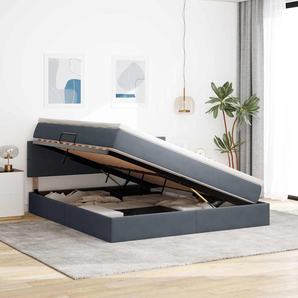 Krevet s od storage s madracem Tamno siva 160 x 200 cm Baršun