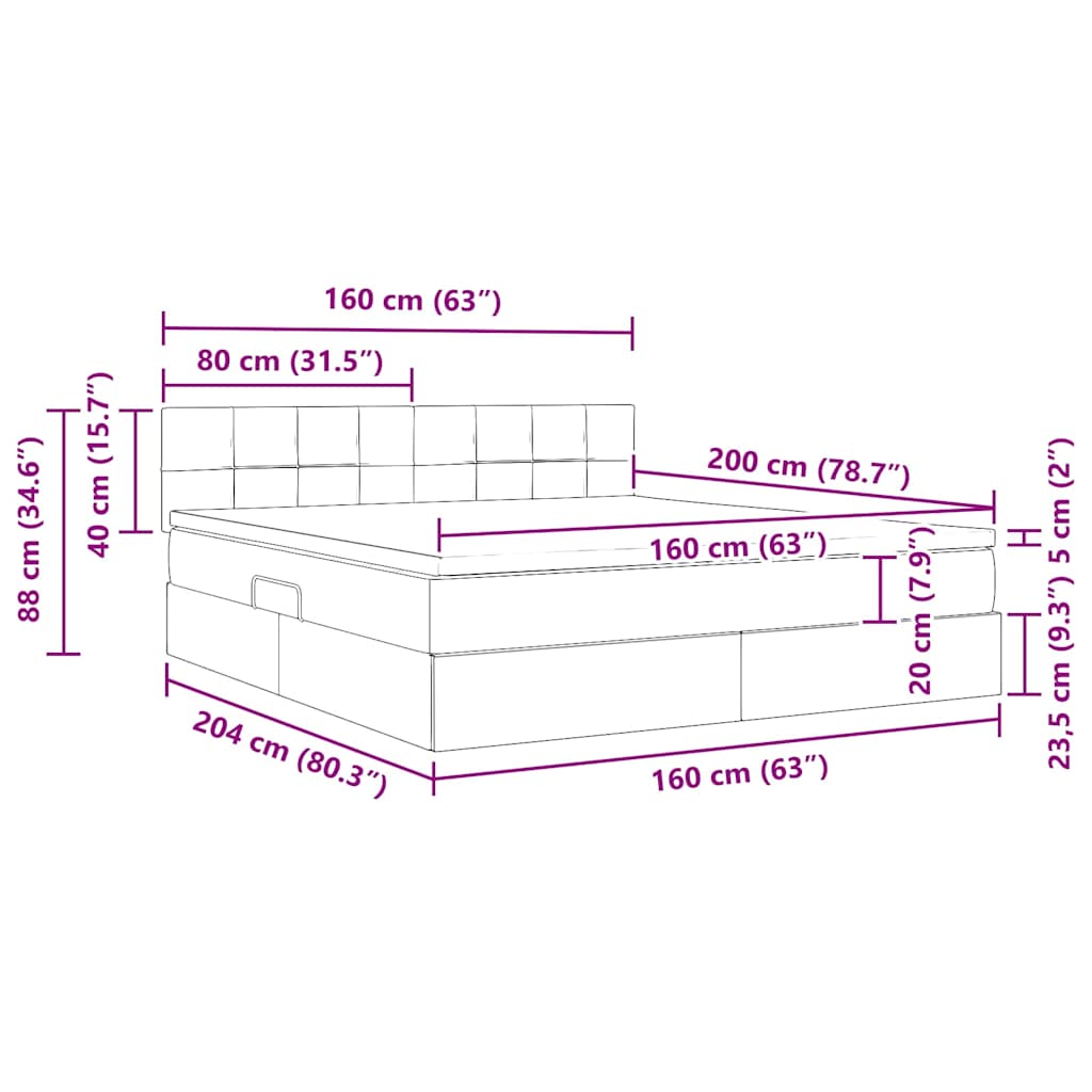 Krevet s od storage s madracem Tamno siva 160 x 200 cm Baršun