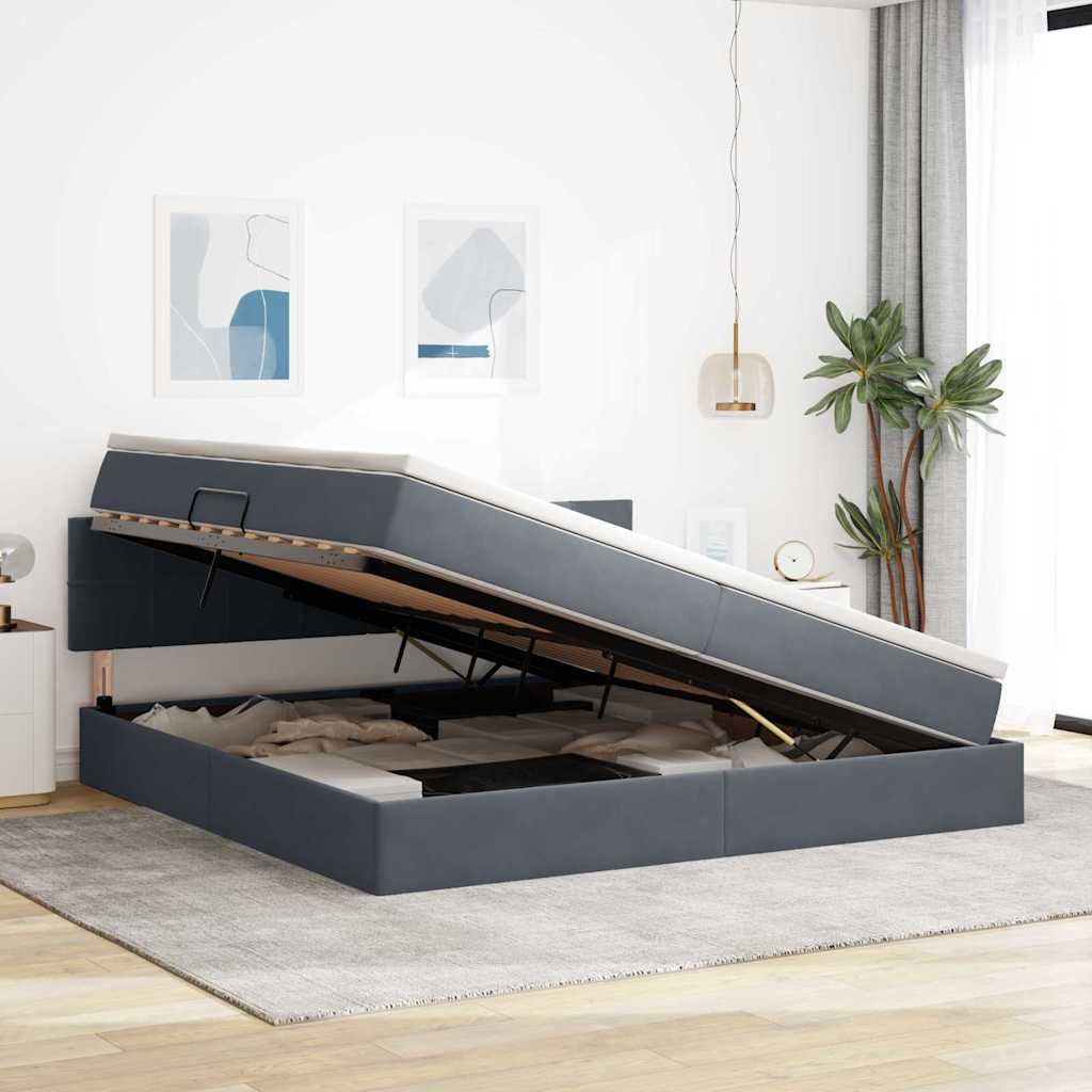 Krevet s od storage s madracem Tamno siva 200 x 200 cm Baršun