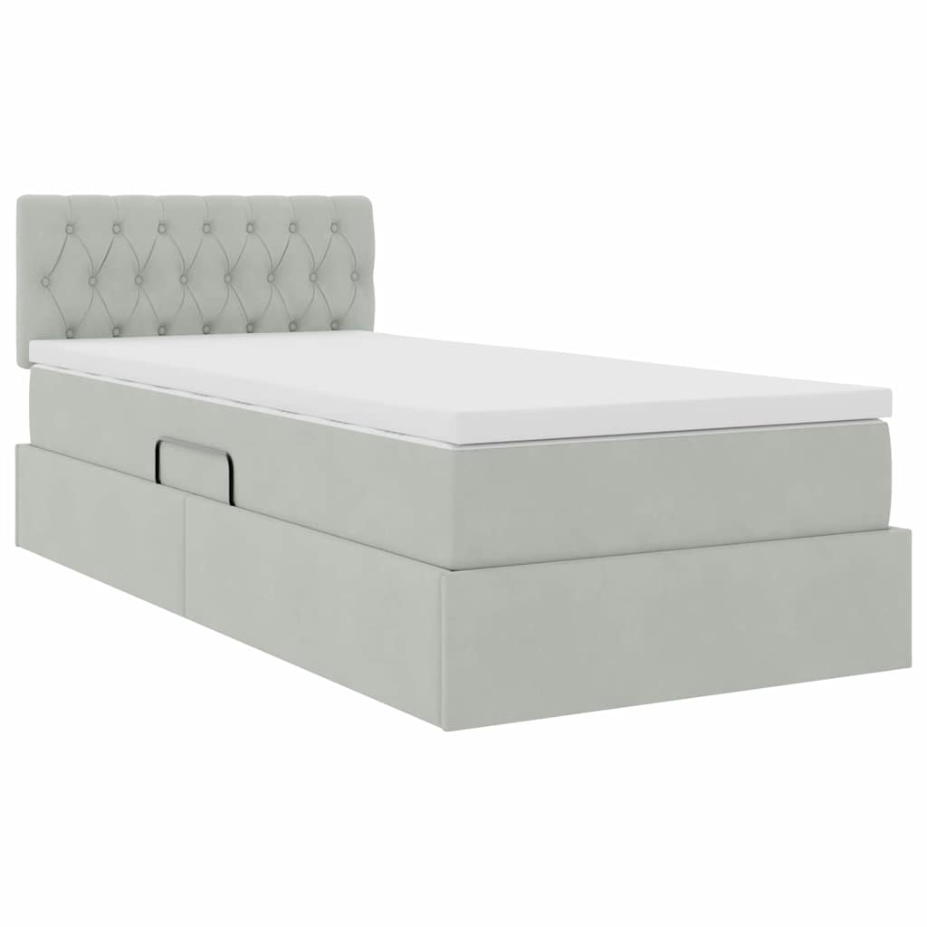 Krevet s od storage s madracem Svijetlo siva 90 x 190 cm Baršun
