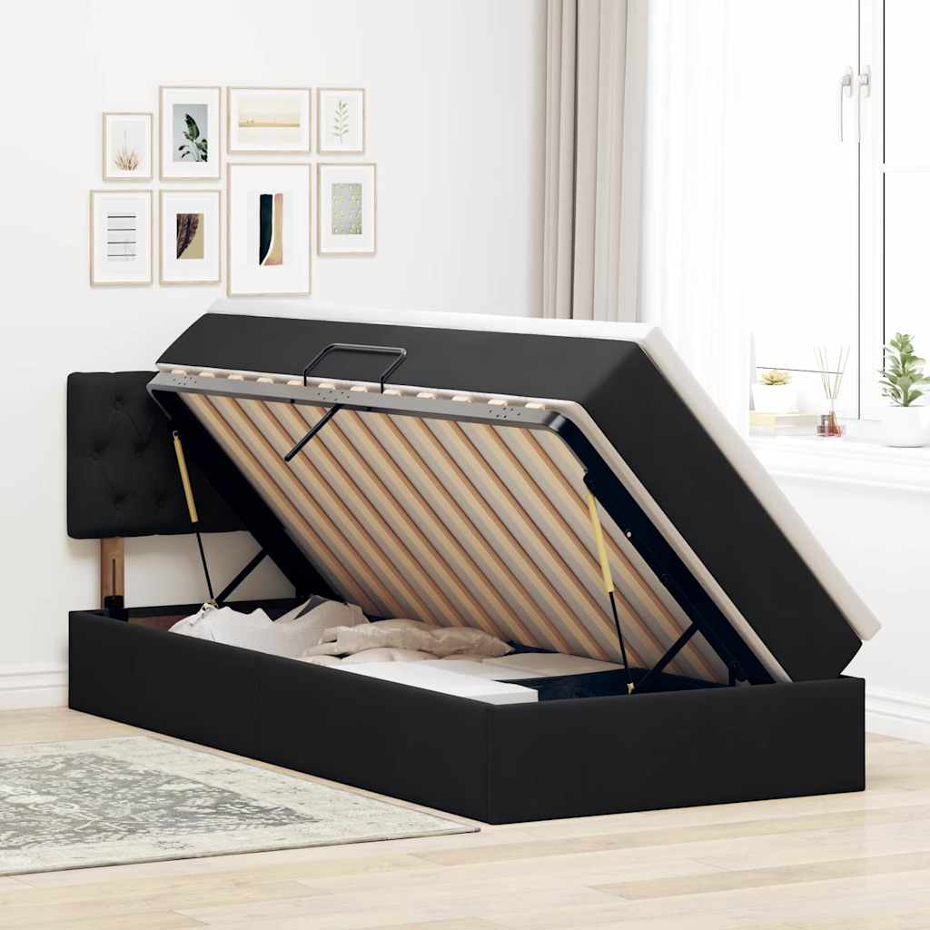 Krevet s od storage s uzglavljem Crna 90 x 200 cm Baršun