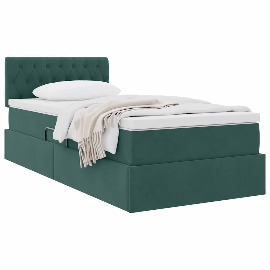Krevet s od storage s madracem Tamnozelena 90 x 200 cm Baršun
