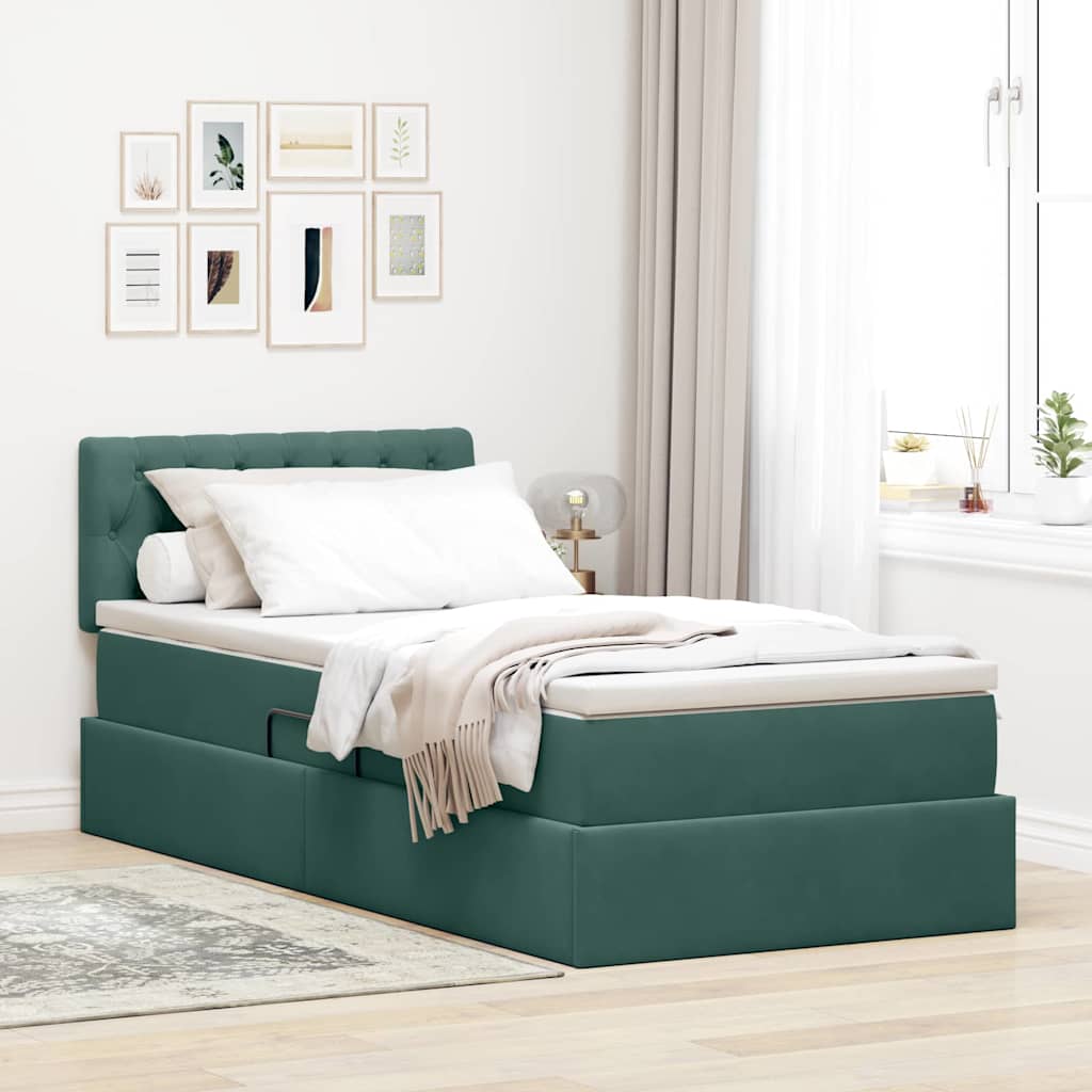 Krevet s od storage s madracem Tamnozelena 100 x 200 cm Baršun