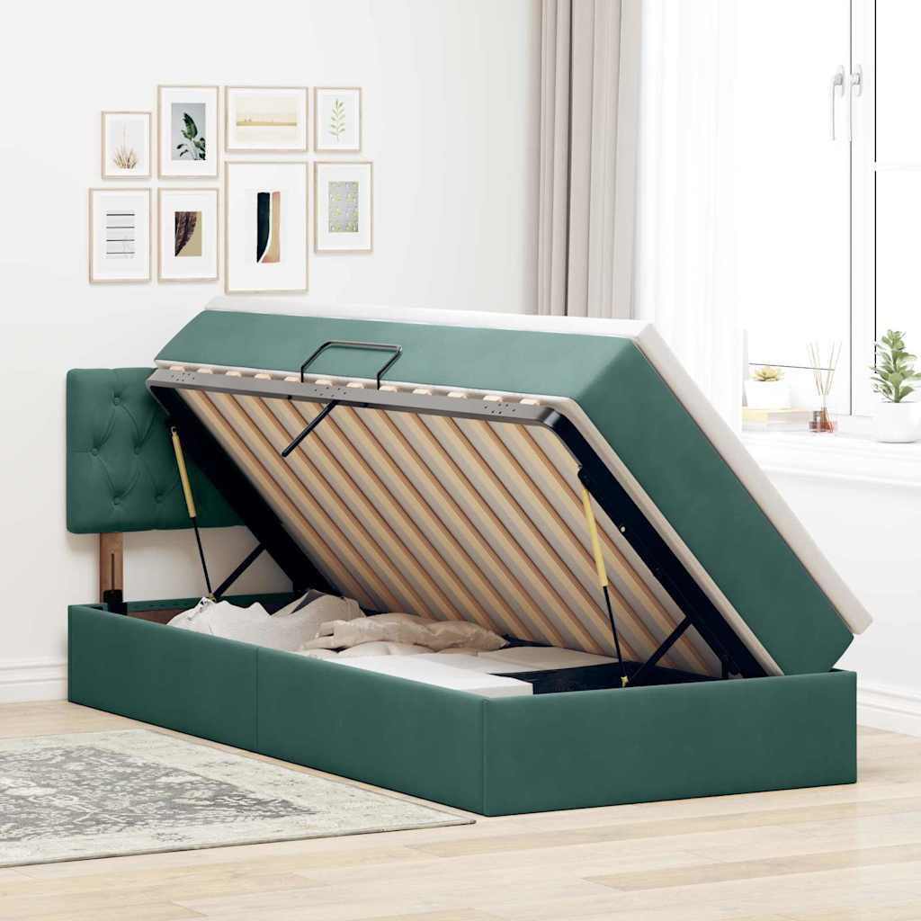 Krevet s od storage s madracem Tamnozelena 100 x 200 cm Baršun