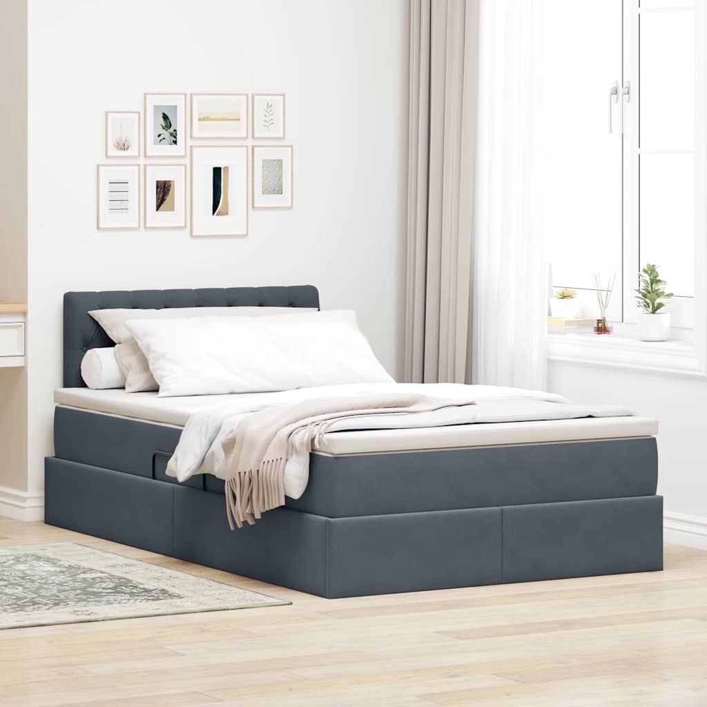 Krevet s od storage s madracem Tamno siva 120 x 190 cm Baršun