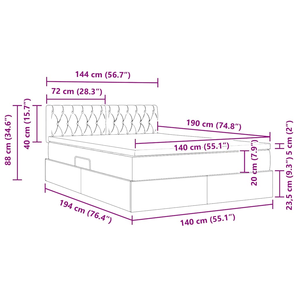 Krevet s od storage s madracem Ružičasta 140 x 190 cm Baršun