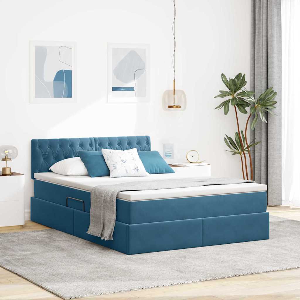 Krevet s od storage Tamno plava 140 x 200 cm Baršun