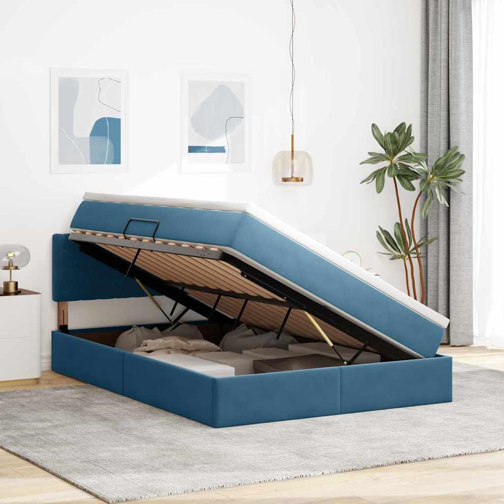 Krevet s od storage Tamno plava 140 x 200 cm Baršun