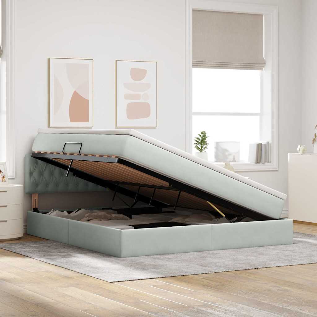 Krevet s od storage Svijetlo siva 160 x 200 cm Baršun