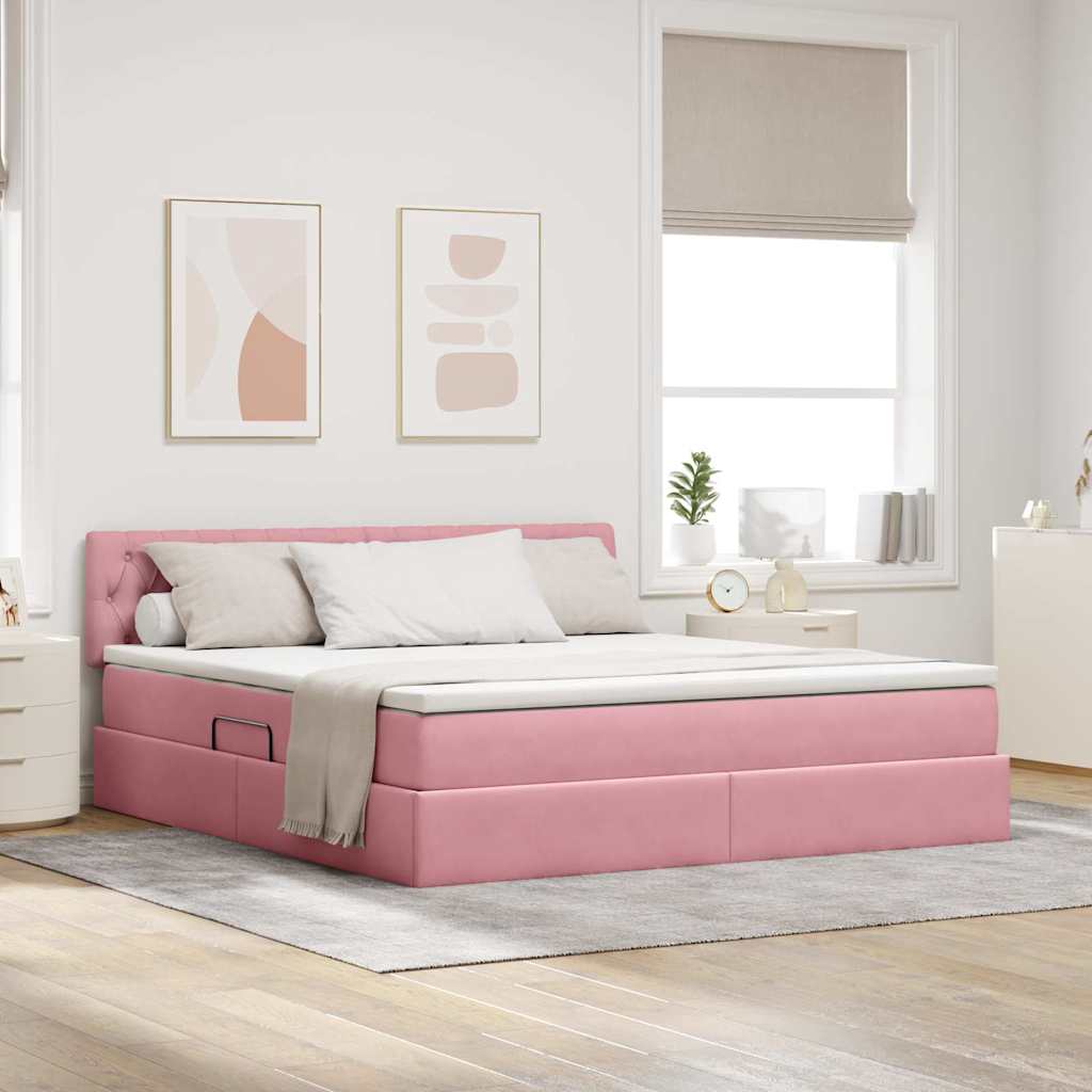 Krevet s od storage s madracem Ružičasta 160 x 200 cm Baršun